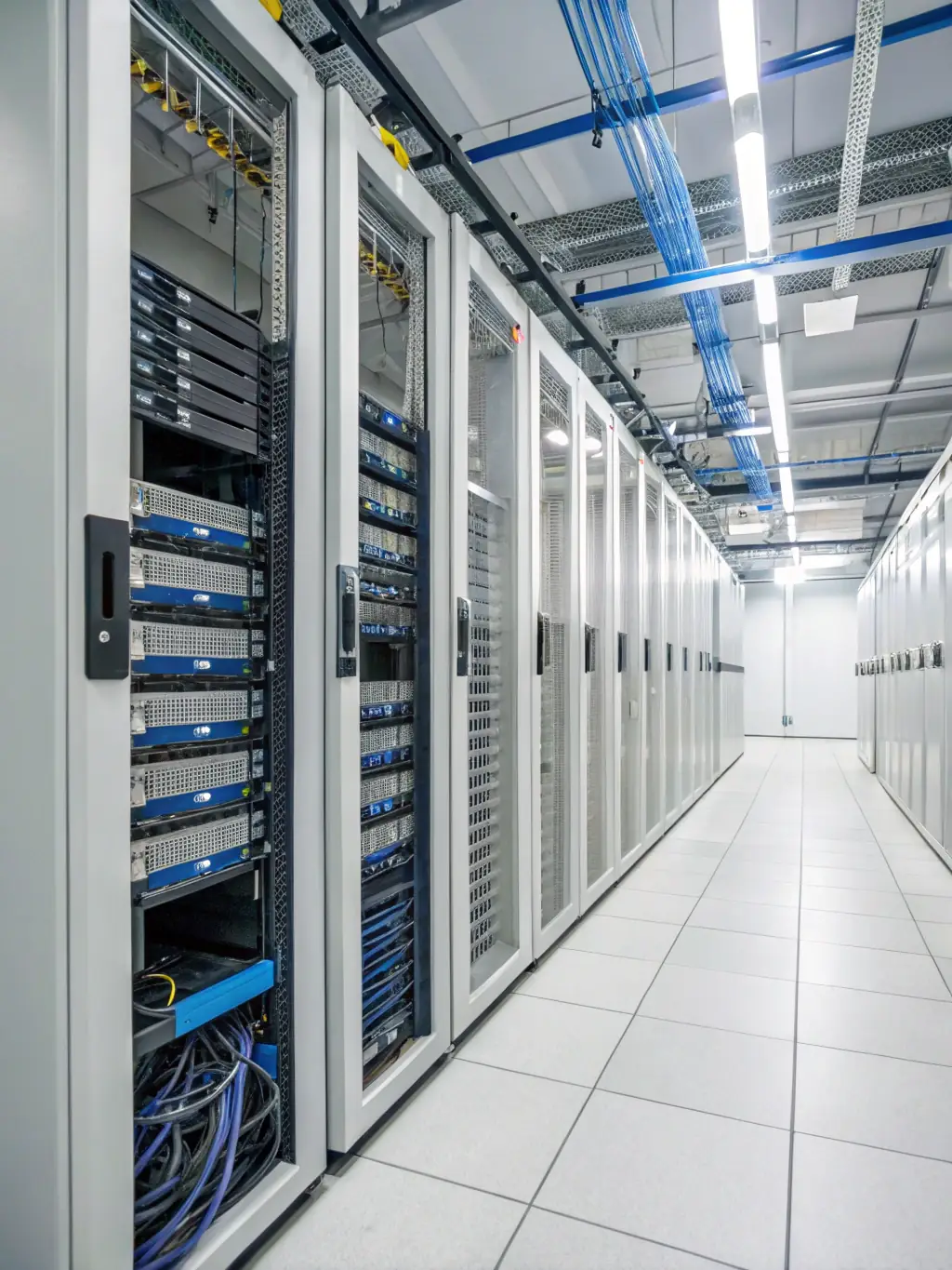 An image of a well-organized fiber optic backbone system in a data center, highlighting the importance of structured cabling.