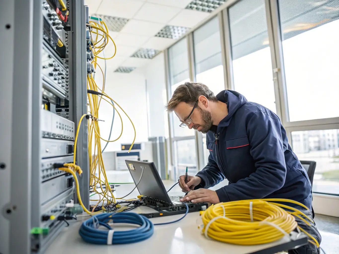 An image showing detailed as-built documentation and labeling of a fiber optic installation, emphasizing clarity and organization.