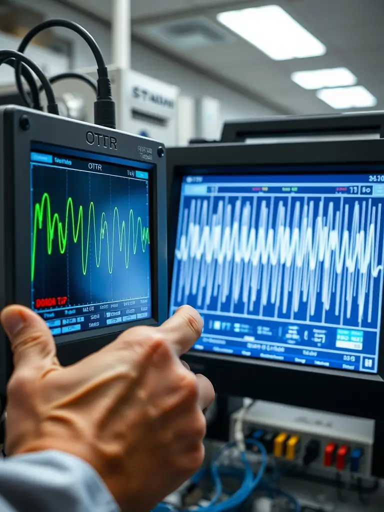 An OTDR testing device displaying a clear and accurate fiber optic trace, demonstrating the thoroughness of Atlanta Fiber Optic's testing and certification process.