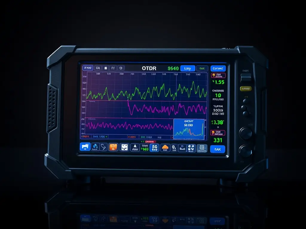 An image of an OTDR testing device in use, displaying detailed diagnostic data on its screen, highlighting the thoroughness of Atlanta Fiber Optic's testing procedures.