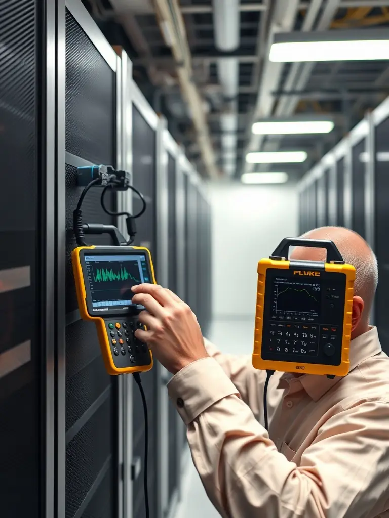 An image of a technician using a Fluke Networks OTDR to certify a newly installed fiber optic cable, showcasing Atlanta Fiber Optic's commitment to certified testing.