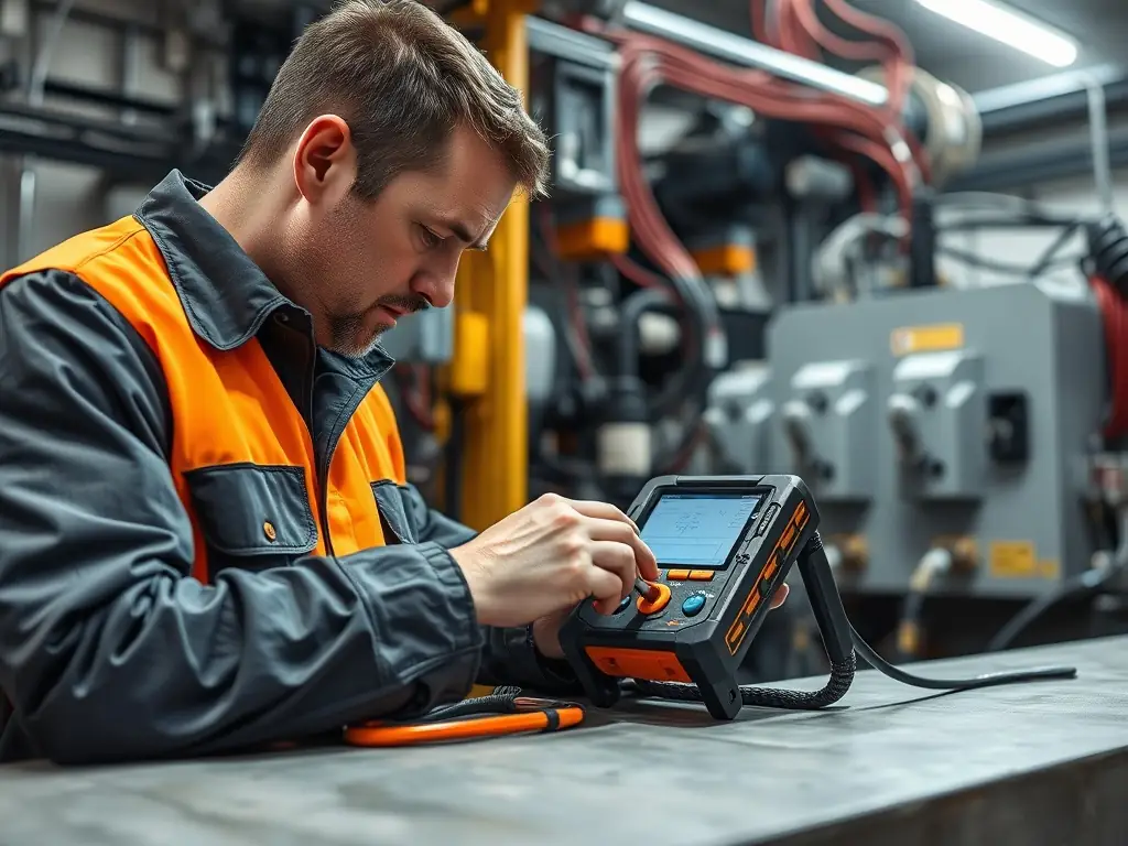 An image of a technician using an OTDR (Optical Time Domain Reflectometer) to test a newly spliced fiber optic cable, demonstrating the quality assurance process.