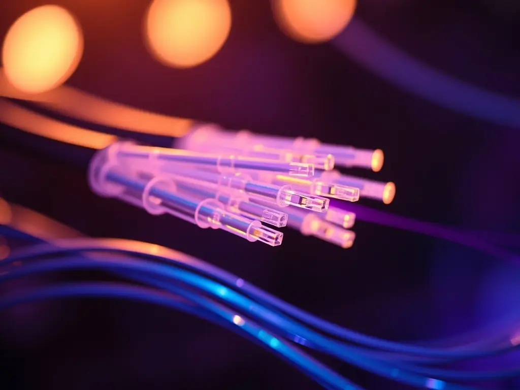 A detailed close-up shot of professionally labeled fiber optic cables in a warehouse IDF, highlighting the importance of organization.