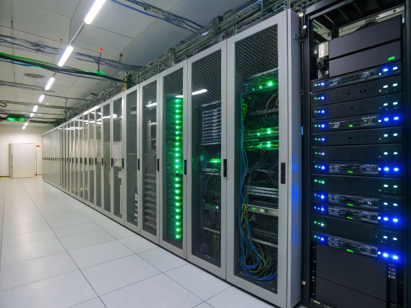 An image of neatly organized fiber optic cables in a server room, with clear labels and documentation visible.