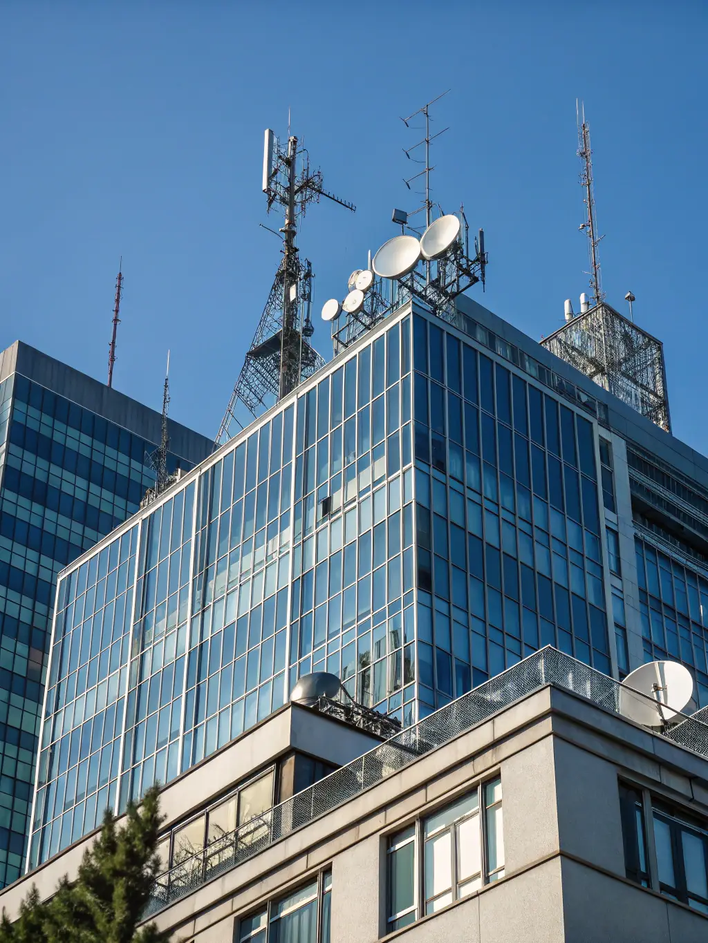 A campus environment with fiber optic cables connecting multiple buildings, providing high-speed internet access and data transfer for students and faculty.
