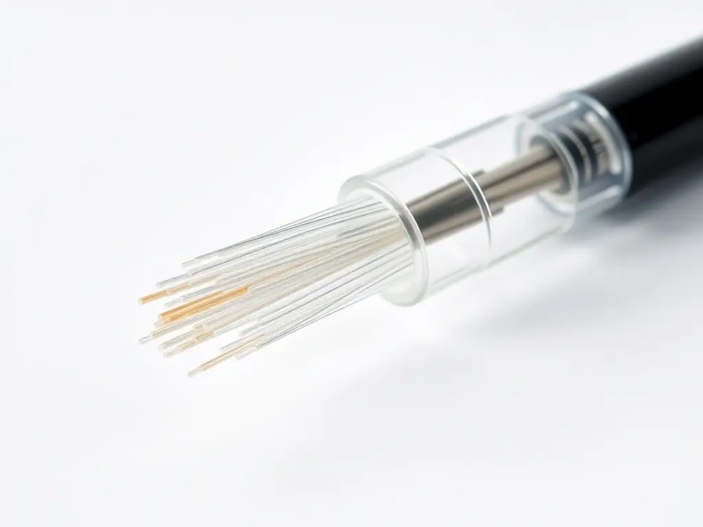 An image of damaged fiber optic strands, highlighting the fragility of the cables and the need for expert repair.