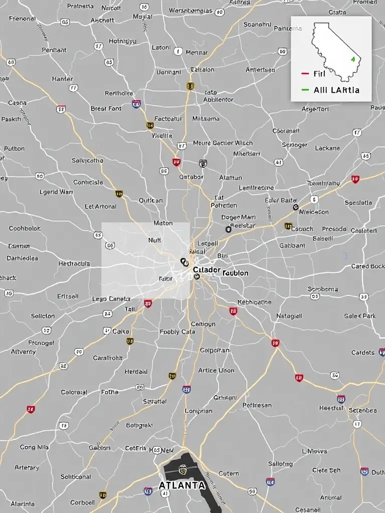 A map of the Atlanta metropolitan area with a fiber optic cable overlay, highlighting Atlanta Fiber Optic's local presence and commitment to serving businesses in the region.