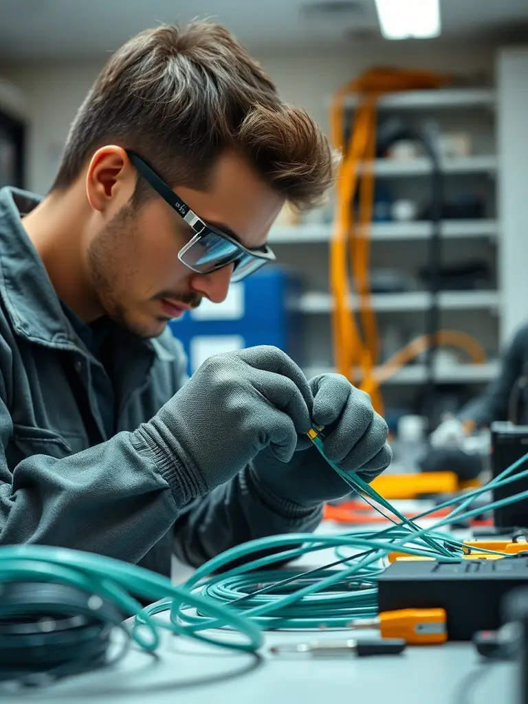 A photo of technicians working on a fiber optic installation project, showcasing the commencement of the project after financing is secured.