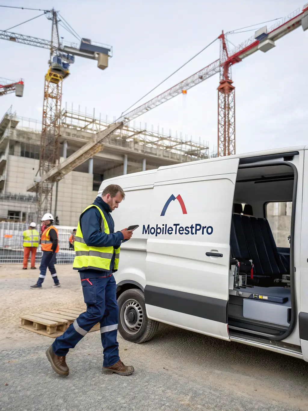 A service van equipped with fiber optic testing equipment arriving at a commercial site in Atlanta, ready to provide on-site support.