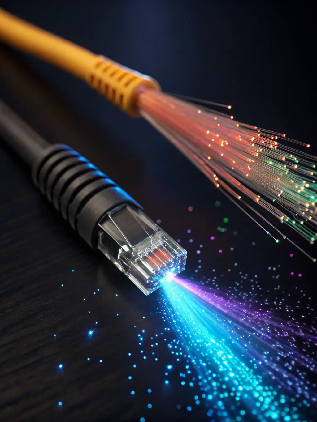 A close-up shot of a fiber optic cable transmitting data at high speed, showcasing the rapid data transfer capabilities relevant to Atlanta businesses.