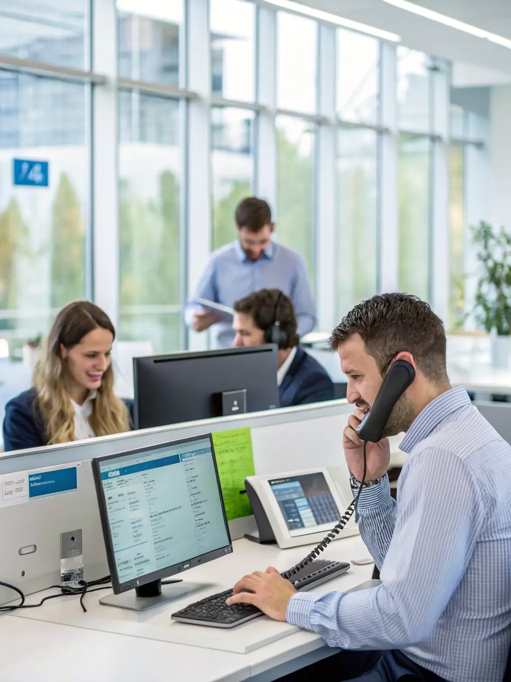 A modern office space with fiber optic cables running through the ceiling, providing fast and reliable internet access for employees and clients.