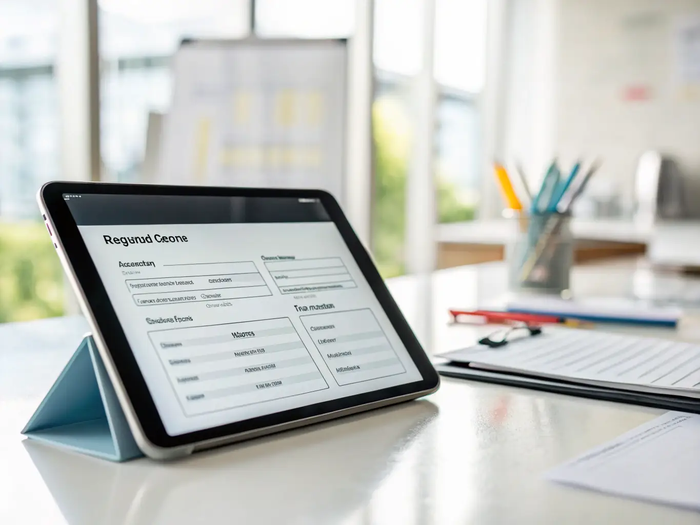 A close-up shot of a person's hands using a tablet to complete an online application for Affirm financing, emphasizing the speed and convenience of the approval process.