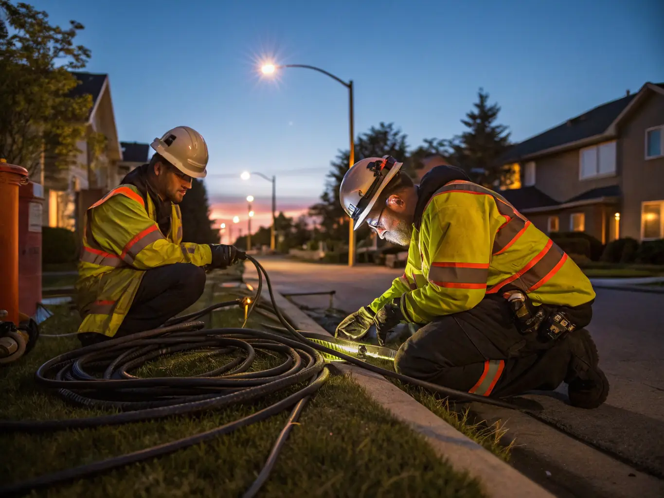 A photo of Atlanta Fiber Optic's support team responding to an emergency fiber outage, highlighting their quick response time and dedication to minimizing downtime for clients.